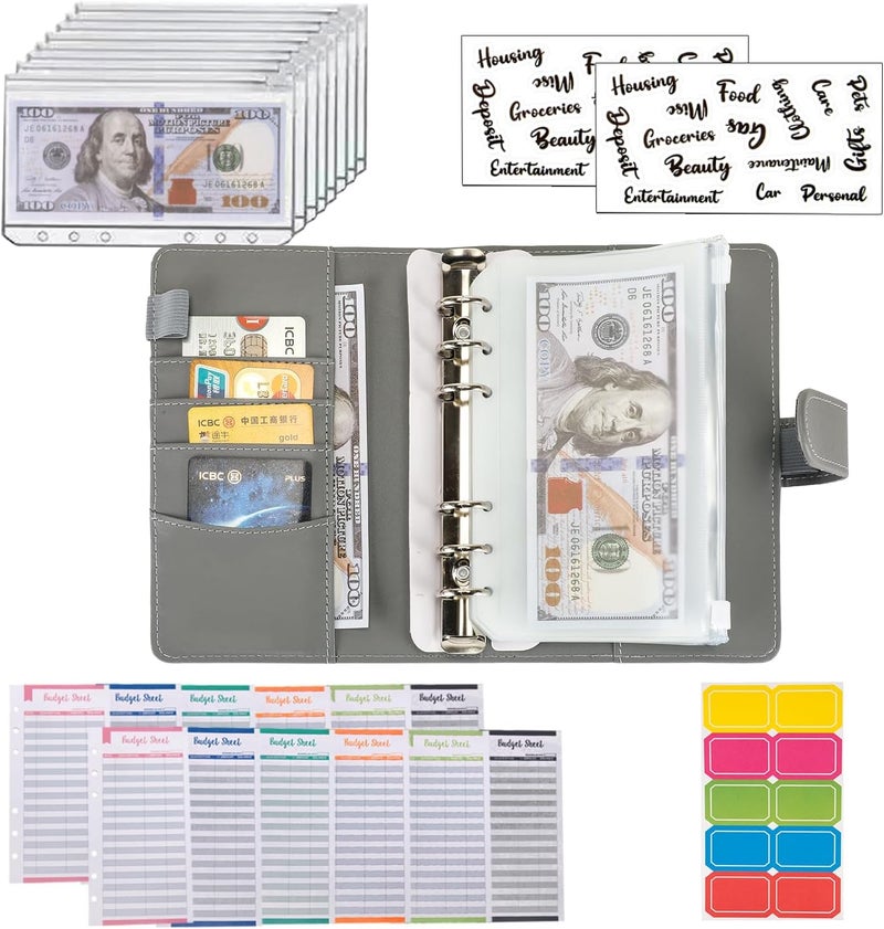 NICOOTHBudget Binder Cash Envelopes A6 Money Saving Binder with Zipper envelopes (Full Grey) - Image 4